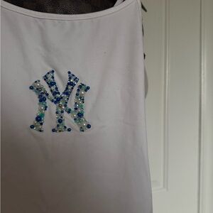 White Tank Top with Beaded Yankee Logo